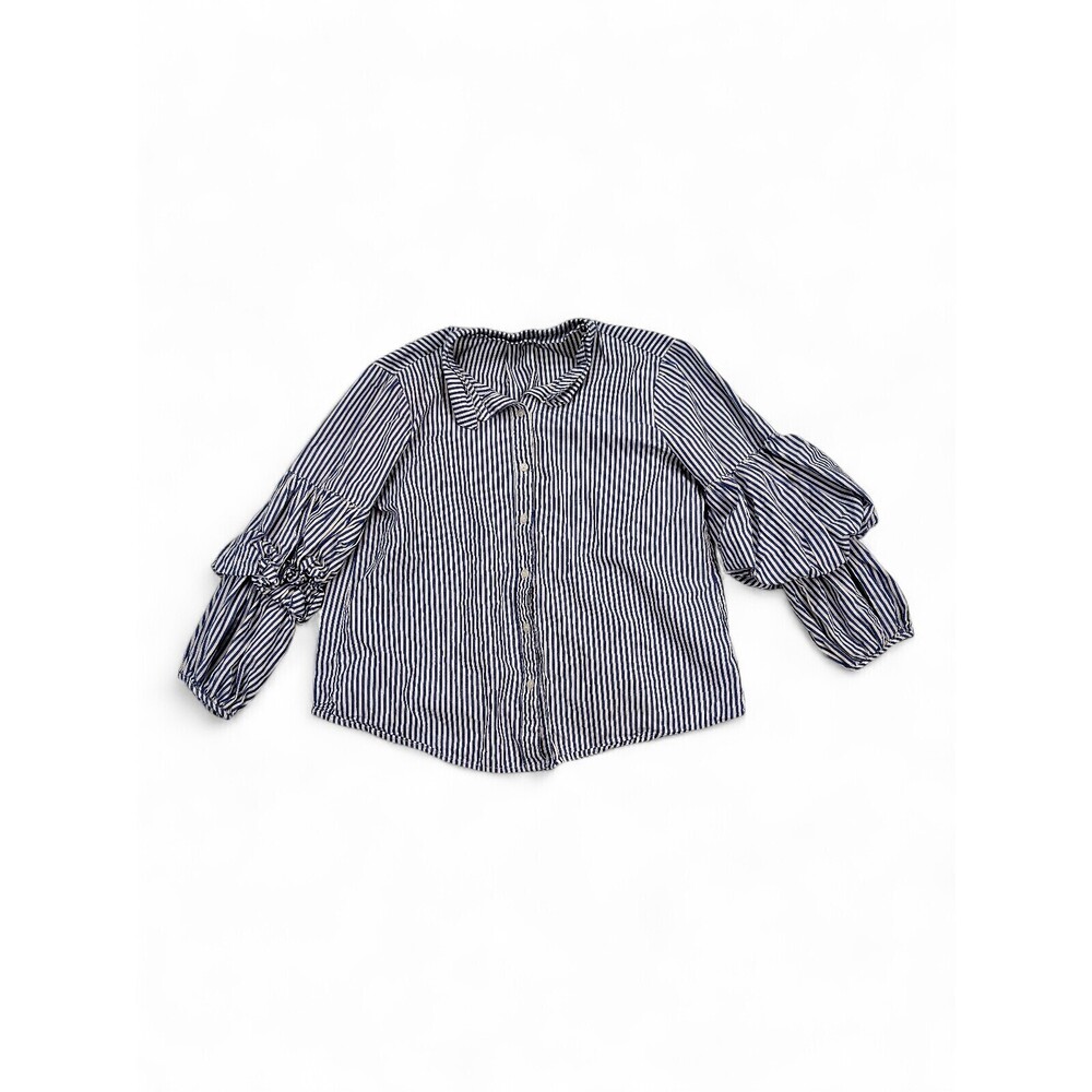RO&DE Striped Ruffle‎ Sleeve Button-Up Blouse XS